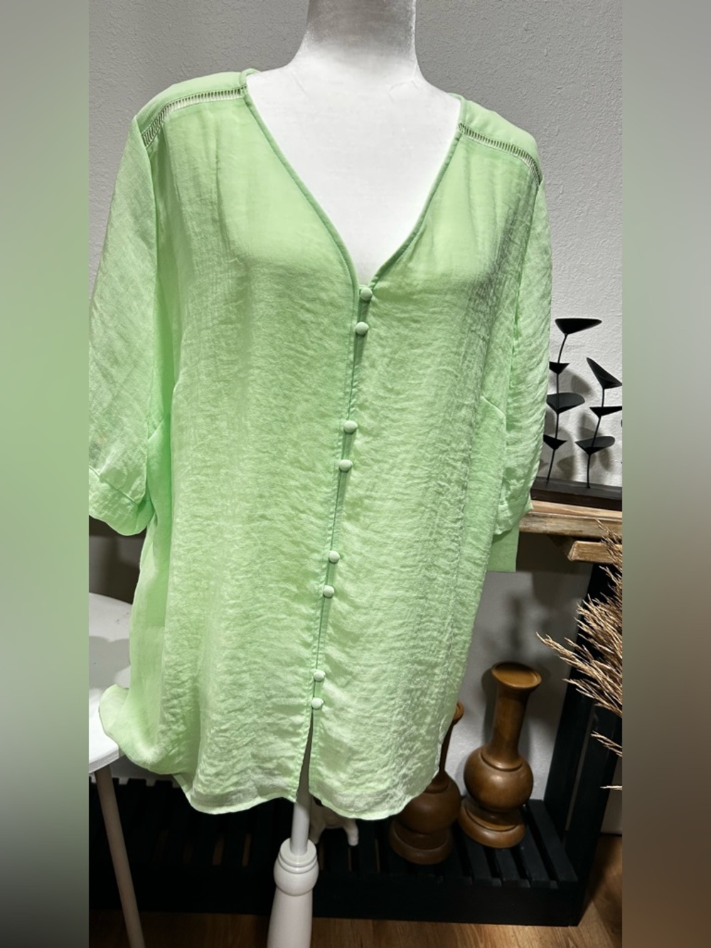 Investments woman Light Green Button-Front Women’s Top
